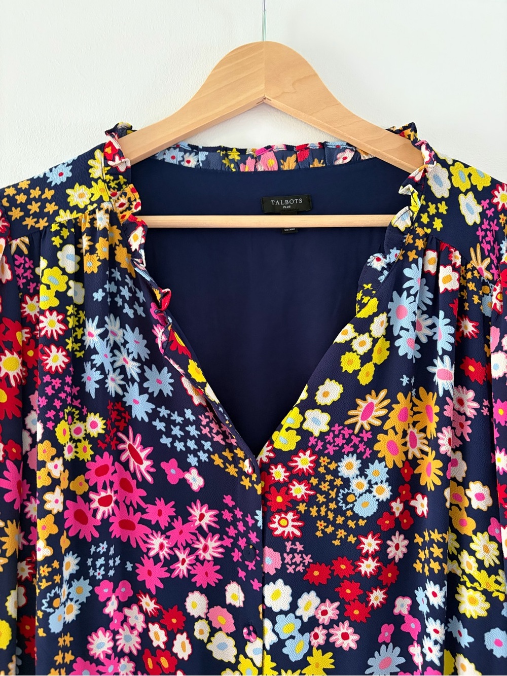 Talbots 2X Plus Multicolor Navy Blue Fit & Flare Starburst Floral Midi Dress - Picture 7 of 16